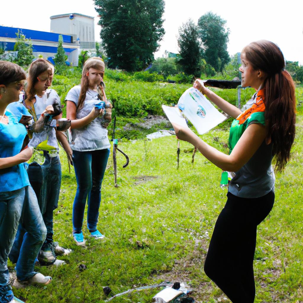 Woman teaching students about environment